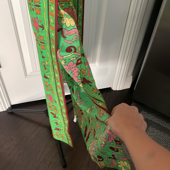 Tory Burch Belted Printed Silk Blend Scarf Long Dress size SX Green. Maxi. NEW - Picture 6 of 15